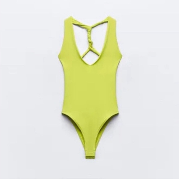 NWT - Zara Lime Green Cross Back Bodysuit - Size S - Picture 1 of 6